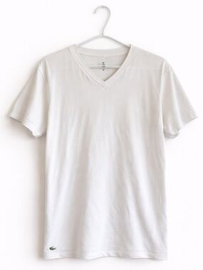4/$20➡️ Lacoste White V-Neck Tee Undershirt – Size Medium GUC